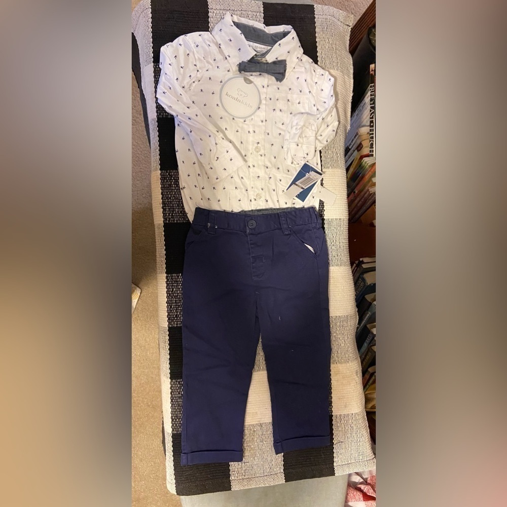 NWT Koala  baby boy dress shirt with bow tie outfit Size 12-18 months